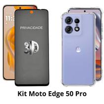 Kit Capa Transparente + Película 3D Privacidade para Moto Edge 50