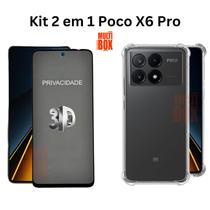 Kit Capa Transparente + Película 3D Privacidade para Xiaomi Poco X6 Pro