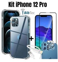 Kit Capa Transparente + Película 3D Privacidade + Película Câmera + Cabo IOS/USB para Iphone 12 Pro