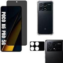 Kit Capa Transparente + Película 3D Privacidade + Película Câmera para Xiaomi Poco X6 Pro