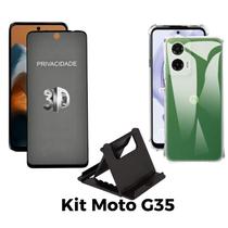Kit Capa Transparente + Película 3D Privacidade + Suporte de Mesa para Motorola Moto G35