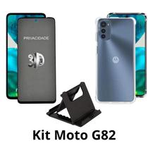 Kit Capa Transparente + Película 3D Privacidade + Suporte de Mesa para Motorola Moto G82