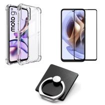 Kit Capa Transparente + Película 3D + Suporte Anel para Motorola G53