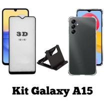 Kit Capa Transparente + Película 3D + Suporte de Mesa para Samsung Galaxy A15