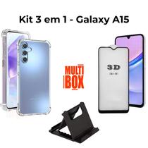 Kit Capa Transparente + Película 3D + Suporte de Mesa para Samsung Galaxy A15
