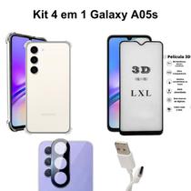 Kit Capa Transparente + Película 3D Vidro + Película Câmera + Cabo USB Tipo C para Galaxy A05s