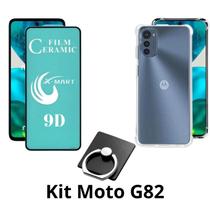 Kit Capa Transparente + Película Cerâmica + Anel Suporte para Motorola Moto G82