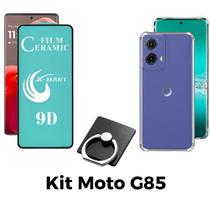 Kit Capa Transparente + Película Cerâmica + Anel Suporte para Motorola Moto G85 - HUANG