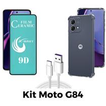 Kit Capa Transparente + Película Cerâmica + Cabo USB Tipo C para Moto G84 Kit Capa Transparente + Película Cerâmica + Cabo USB Tipo C para Moto G84
