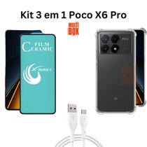 Kit Capa Transparente + Película Cerâmica + Cabo USB Tipo C para Xiaomi X6 Pro