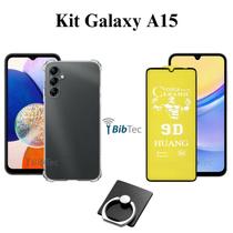 Kit Capa Transparente + Película Cerâmica Fosca + Anel suporte para Samsung Galaxy A15