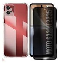 Kit Capa Transparente + Película Cerâmica Fosca Privacidade para Motorola Moto G32
