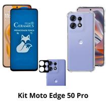 Kit Capa Transparente + Película Cerâmica Fosca Privacidade + Película de Câmera para Moto Edge 50