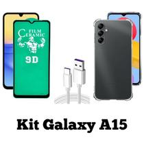 Kit Capa Transparente + Película de Cerâmica + Cabo USB Tipo C para Samsung Galaxy A15