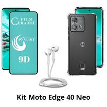 Kit Capa Transparente + Película de Cerâmica + Fone de Ouvido para Moto Edge 40 Neo