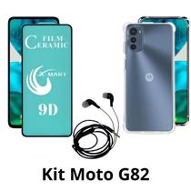 Kit Capa Transparente + Película de Cerâmica + Fone de Ouvido para Motorola Moto G82