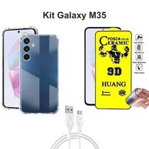 Kit Capa Transparente Película de Cerâmica Fosca Cabo USB Tipo C para Samsung Galaxy M35 - HUANG