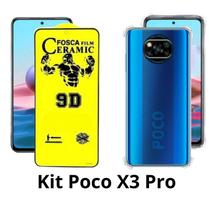 Kit Capa Transparente + Película de Cerâmica Fosca para Xiaomi Poco X3 Pro