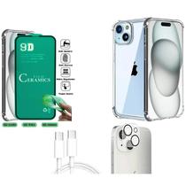 Kit Capa Transparente + Película de Cerâmica + Película Câmera + Cabo Tipo C para Iphone 15 Kit Capa Transparente + Película de Cerâmica + Película Câmera + Cabo Tipo C para Iphone 15