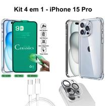 Kit Capa Transparente + Película de Cerâmica + Película Câmera + Cabo Tipo C para Iphone 15 Pro Kit Capa Transparente + Película de Cerâmica + Película Câmera + Cabo Tipo C para Iphone 15 Pro
