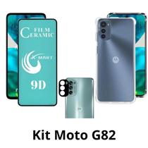 Kit Capa Transparente + Película de Cerâmica + Película de Câmera para Motorola Moto G82