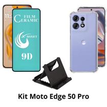 Kit Capa Transparente + Película de Cerâmica + Suporte de Mesa para Moto Edge 50 Kit Capa Transparente + Película de Cerâmica + Suporte de Mesa para Moto Edge 50