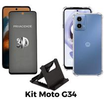 Kit Capa Transparente + Película de Cerâmica + Suporte de Mesa para Motorola Moto G34