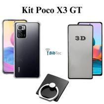 Kit Capa Transparente + Película de Vidro 3D + Suporte de Anel para Xiaomi Poco X3 GT