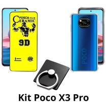 Kit Capa Transparente + Película Fosca + Anel Suporte para Xiaomi Poco X3 Pro Kit Capa Transparente + Película Fosca + Anel Suporte para Xiaomi Poco X3 Pro