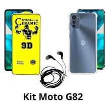 Kit Capa Transparente + Película Fosca + Fone de Ouvido com Fio para Motorola Moto G82