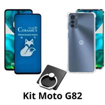 Kit Capa Transparente + Película Fosca Privacidade + Anel Suporte para Motorola Moto G82