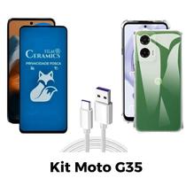 Kit Capa Transparente + Película Fosca Privacidade + Cabo USB Tipo C para Motorola Moto G35 Kit Capa Transparente + Película Fosca Privacidade + Cabo USB Tipo C para Motorola Moto G35