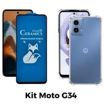 Kit Capa Transparente + Película Fosca Privacidade para Motorola Moto G34