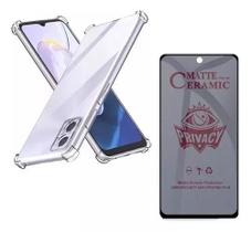Kit Capa Transparente + Película Fosca Privacidade para Motorola Moto G53