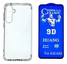 Kit Capa Transparente + Película Fosca Privacidade para Samsung Galaxy M55