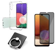 Kit Capa Transparente + Película Fosca Privacidade + Suporte Anel P/ Samsung Galaxy A04S
