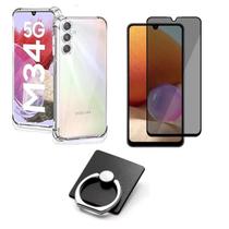 Kit Capa Transparente + Película Fosca Privacidade + Suporte Anel P/ Samsung Galaxy M34 - MBOX