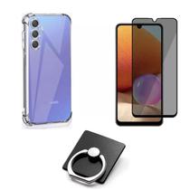 Kit Capa Transparente + Película Fosca Privacidade + Suporte Anel para Samsung Galaxy A14