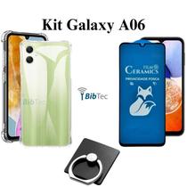 Kit Capa Transparente + Película Fosca Privacidade + Suporte de Anel Para Samsung Galaxy A06