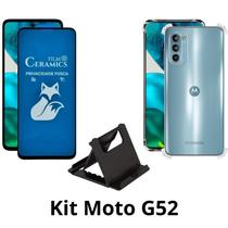 Kit Capa Transparente + Película Fosca Privacidade + Suporte de Mesa para Motorola Moto G52