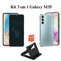 Kit Capa Transparente + Película Fosca Privacidade + Suporte de Mesa para Samsung Galaxy M35 - HUANG