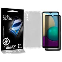 Kit Capa Transparente + Película Privacidade Preta 3d P/ Galaxy A02 A022 6.5 - Cell In Power25
