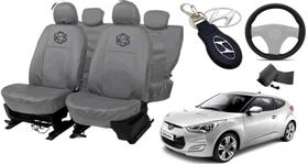 Kit Capa Veloster Couro Cinza 11-14 + Chaveiro Top