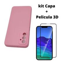 Kit Capa Veludo Rosa Bebe Compatível Galaxy A04S+Pelicula 3D