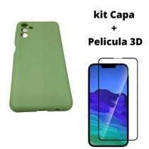 Kit Capa Veludo Verde Compatível Galaxy A04S+ Pelicula 3D