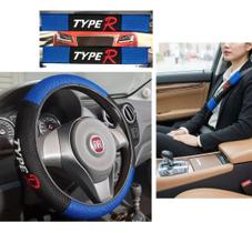 Kit Capa Volante + Protetor De Cinto Universal Automotivo Cor:Azul Kit Capa Volante + Protetor De Cinto Universal Automotivo Cor:Azul