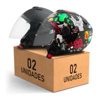 Kit capacete aberto protork new atomic elite + new atomic universe