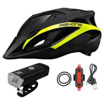Kit capacete ciclismo farol 180 lumens sinalizador pisca usb