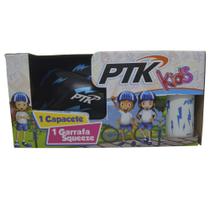 Kit Capacete Ciclismo Kids Raio + Garrafa Squeeze 250ml Azul - Ptk