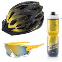 kit Capacete Ciclismo Raptor3 Tsw Oculos Bike garrafa Termica Amarelo